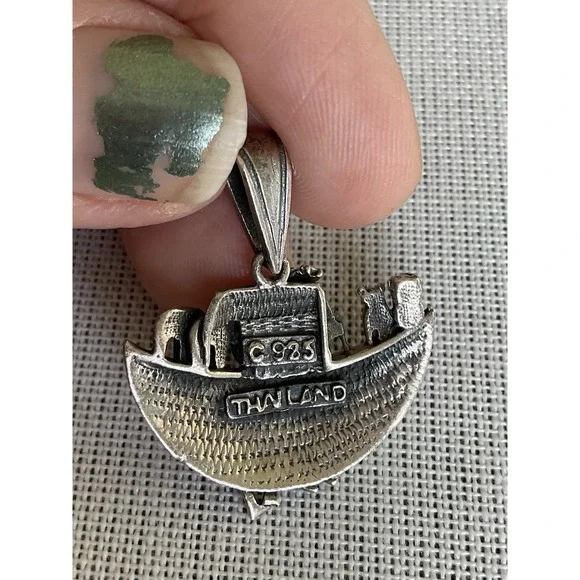Vintage 925 Thailand Sterling Silver Noah's Arc Pendant ESTATE JEWELRY - Picture 2 of 4